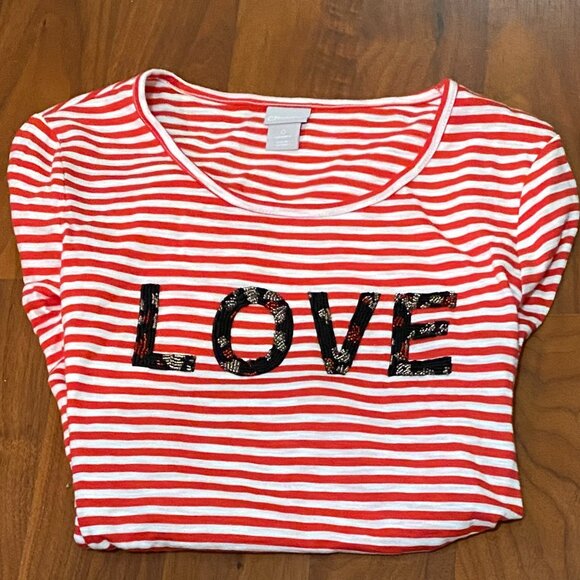 Red/White LOVE Beaded Shirt Chico's Size S NWT - Picture 1 of 6